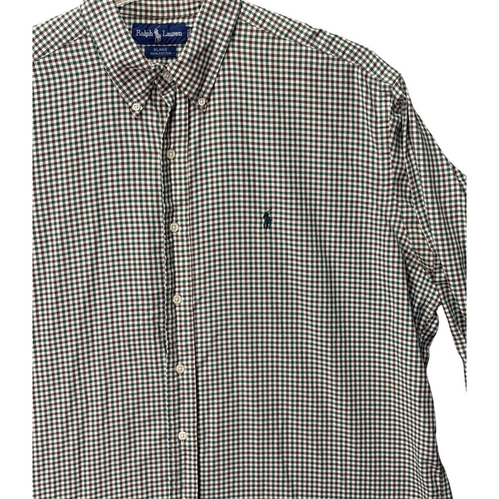 VTG Ralph Lauren Blake 90s Cotton Green Brown Gingham Button Down Shirt XL - Picture 3 of 7